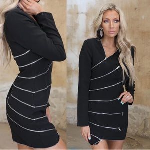 NEW w/tag • Black Formal Dress • Size Large • Sunburst Long Sleeve Zip Cocktail